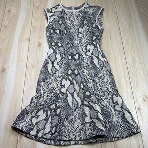 Yigal Azrouel Womens Snakeskin Print Sleeveless A Line Dress Gray Beige Size 8